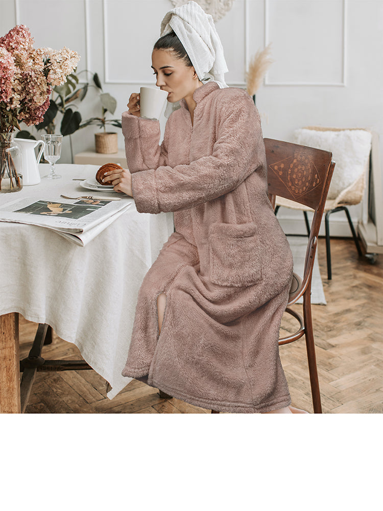 Women's Sherpa Housecoat Zipper Robe
