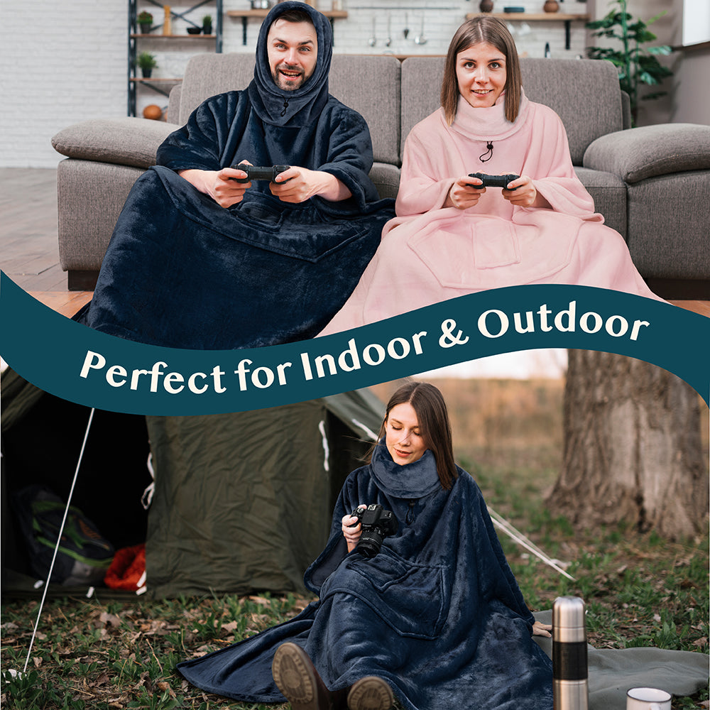 Neck Warmer Hooded Poncho Blanket