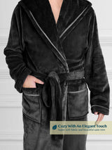 Men's Satin Trim Fleece Robe with Hood
