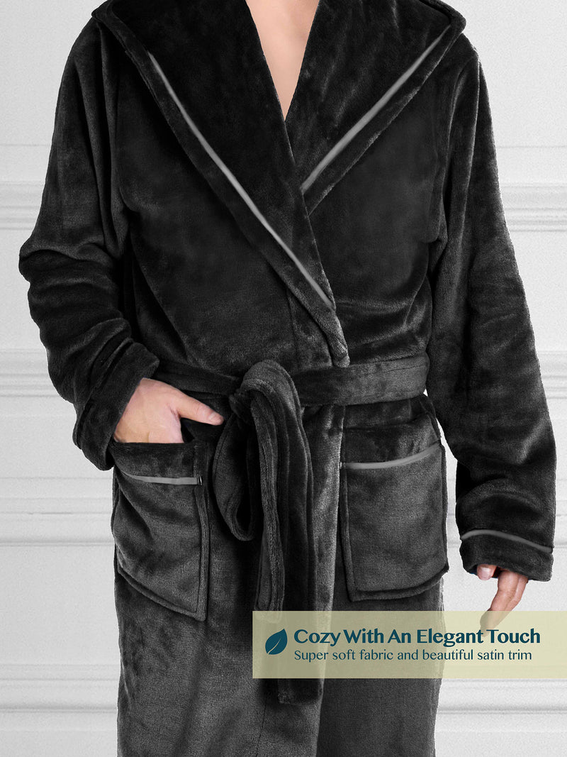 Men's Satin Trim Fleece Robe with Hood