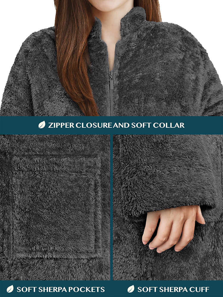 Women's Sherpa Housecoat Zipper Robe