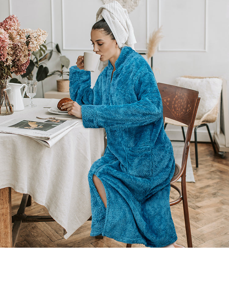 Women's Sherpa Housecoat Zipper Robe