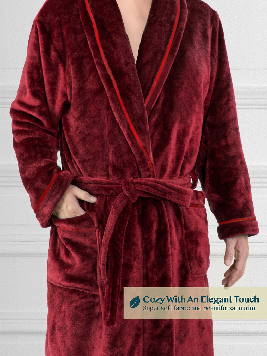 Men's Satin Trim Fleece Robe