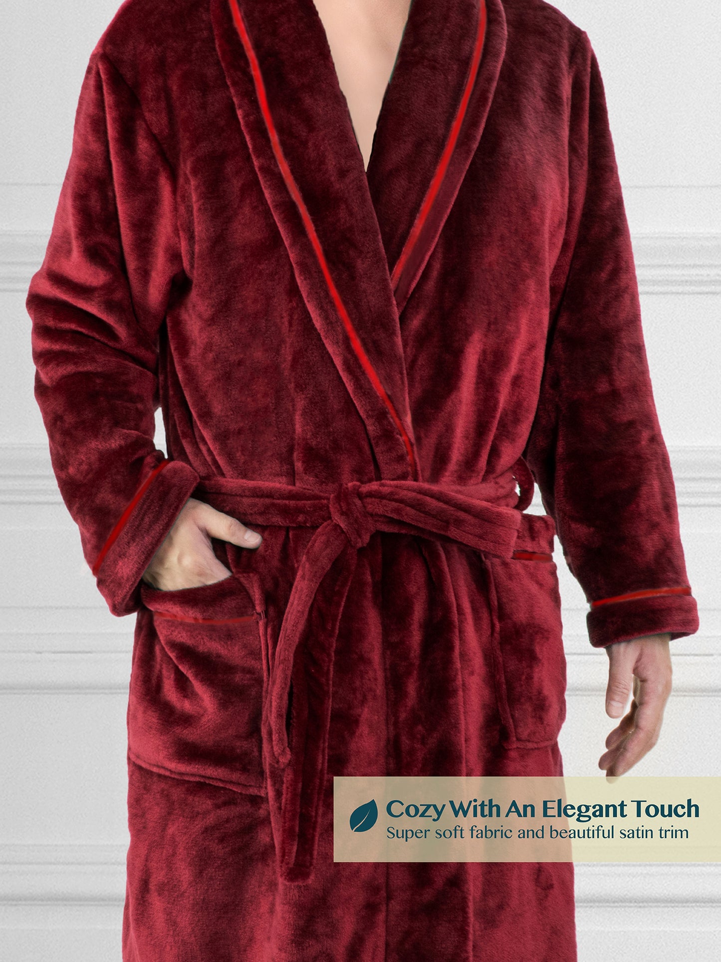 Men's Satin Trim Fleece Robe