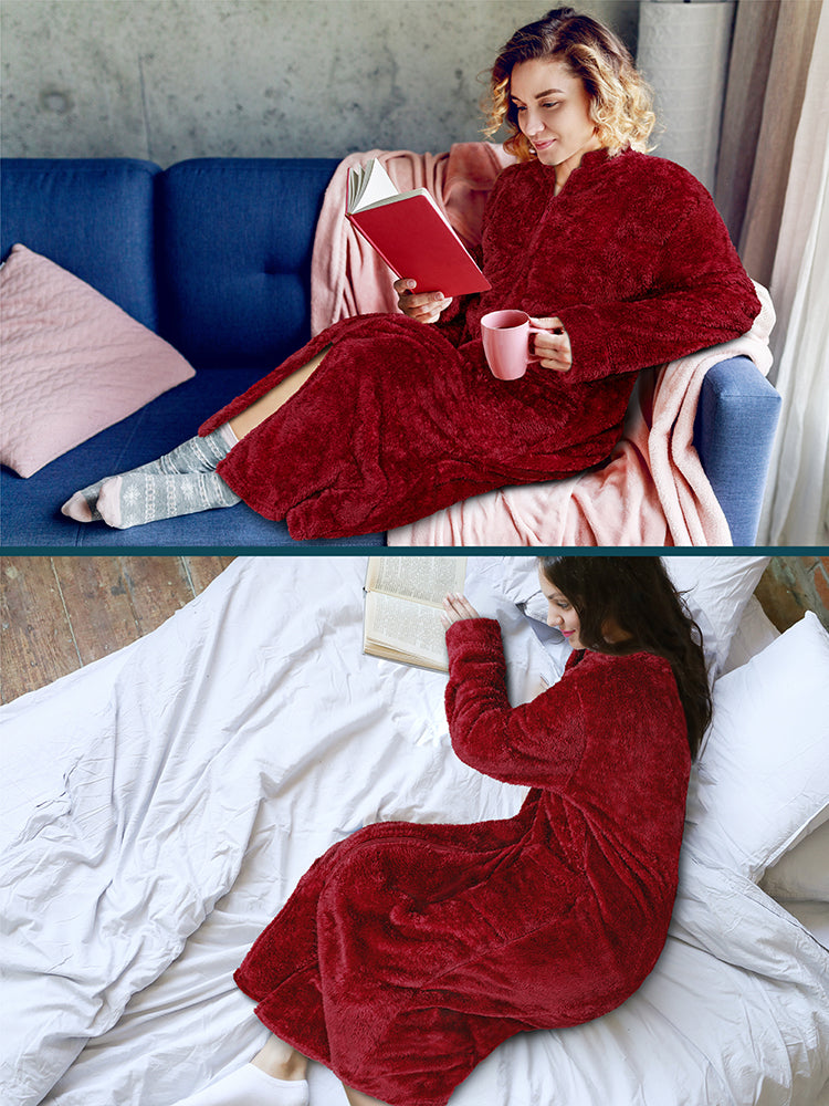 Women's Sherpa Housecoat Zipper Robe