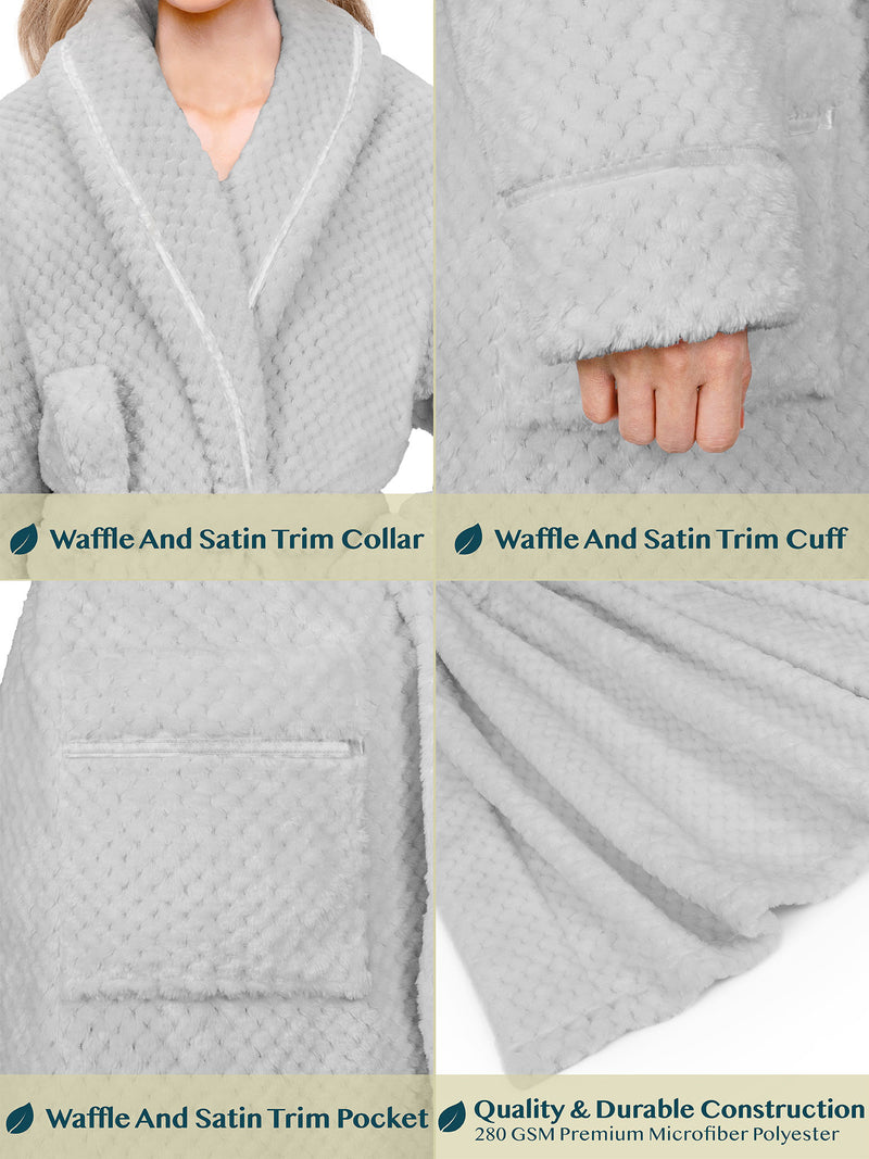 Women's Waffle Textured Satin Trim Fleece Robe
