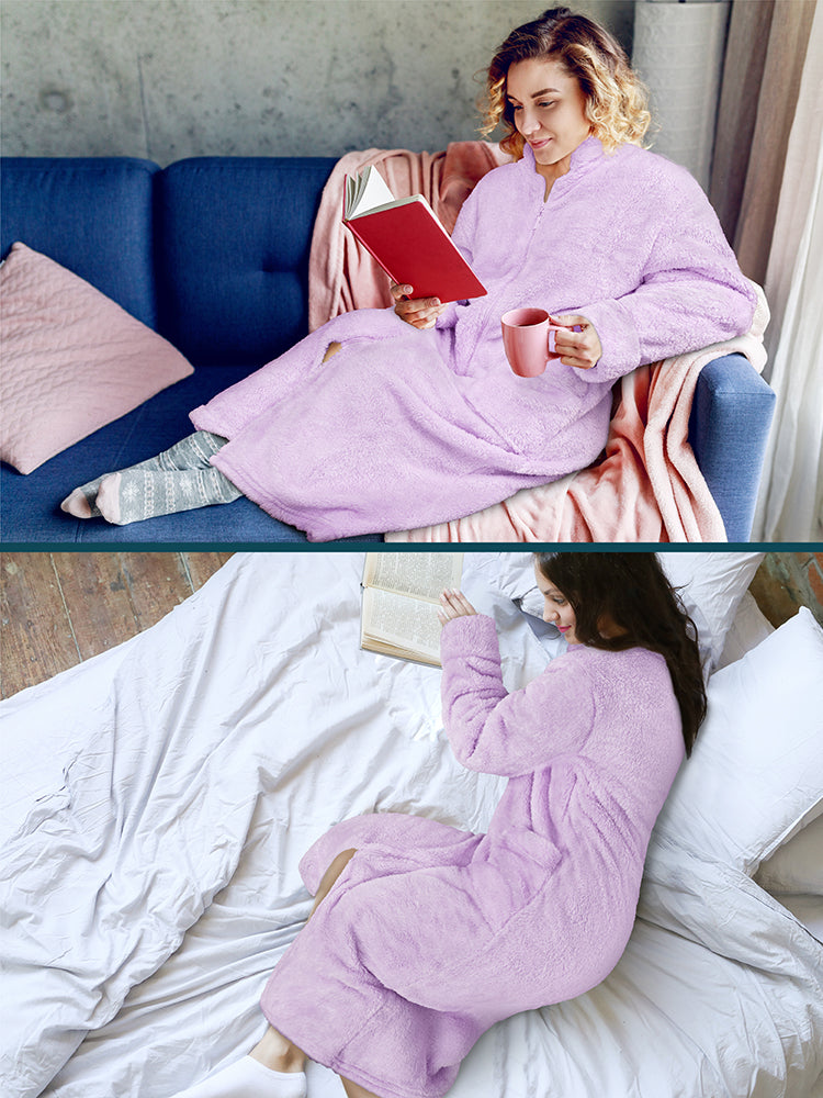 Women's Sherpa Housecoat Zipper Robe
