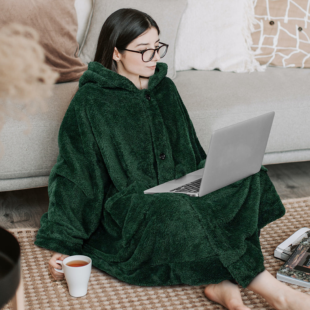 Angel Wrap Hoodie Sherpa Fluffy Poncho Blanket