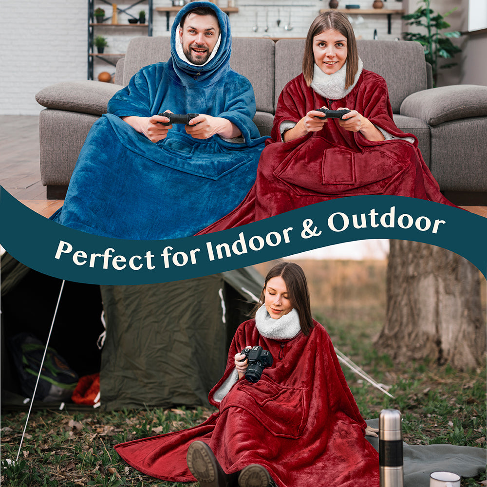Neck Warmer Hooded Poncho Blanket