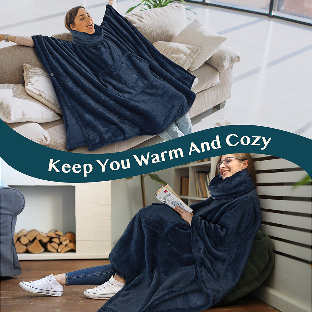 Neck Warmer Hooded Poncho Blanket