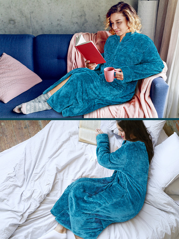 Women's Sherpa Housecoat Zipper Robe