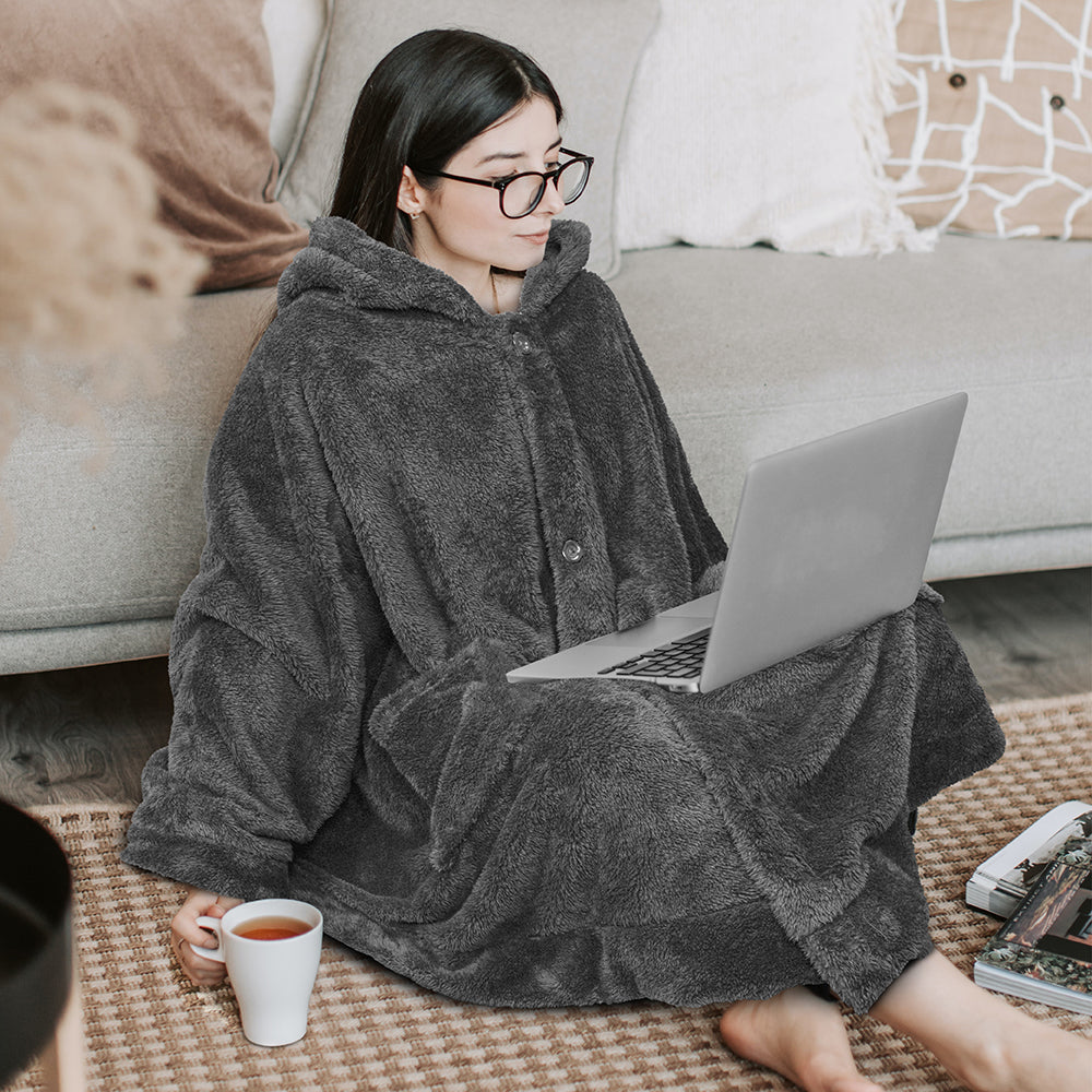 Angel Wrap Hoodie Sherpa Fluffy Poncho Blanket
