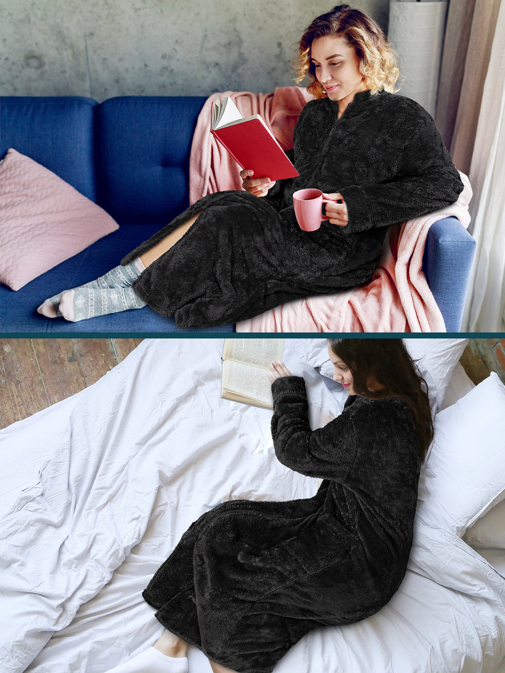 Women's Sherpa Housecoat Zipper Robe