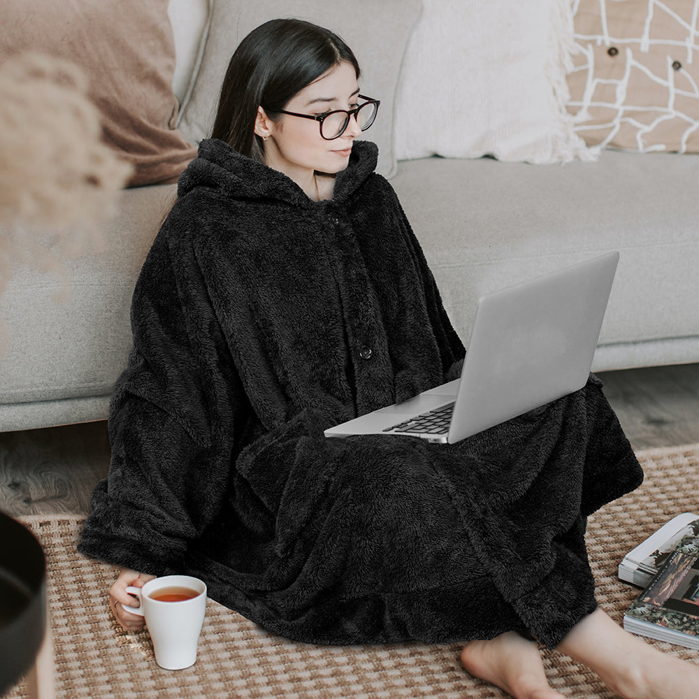 Angel Wrap Hoodie Sherpa Fluffy Poncho Blanket