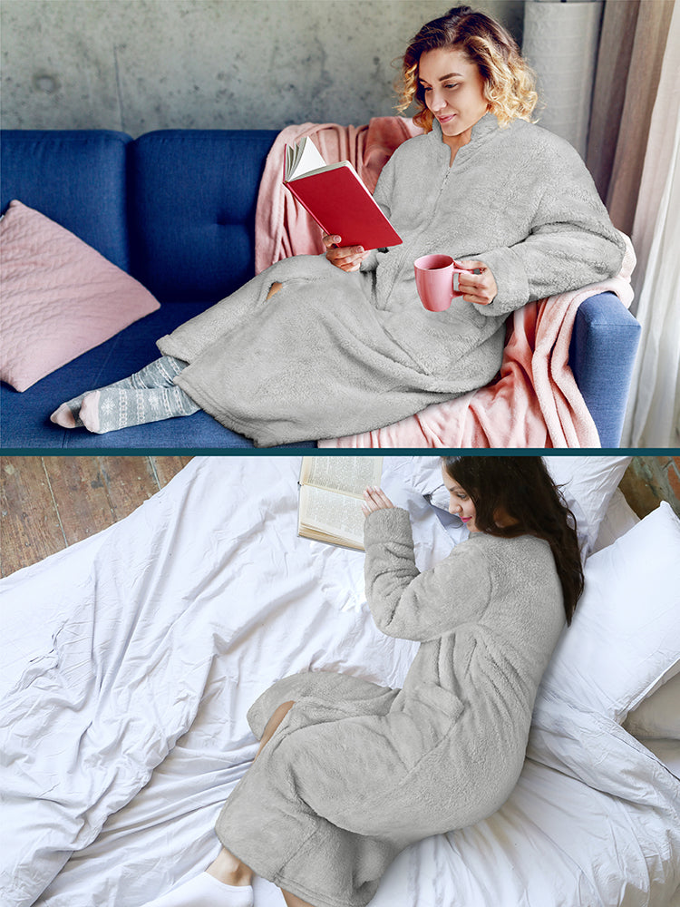 Women's Sherpa Housecoat Zipper Robe