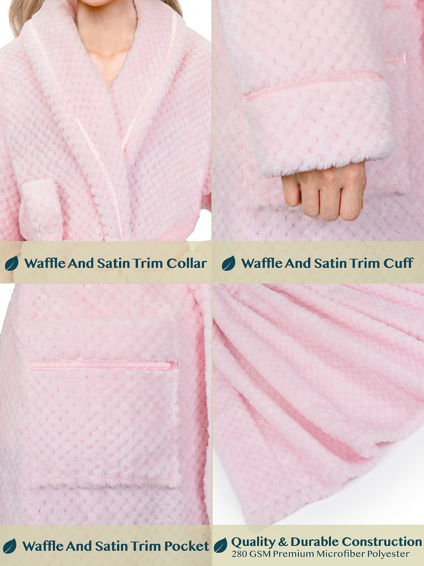 Women's Waffle Textured Satin Trim Fleece Robe