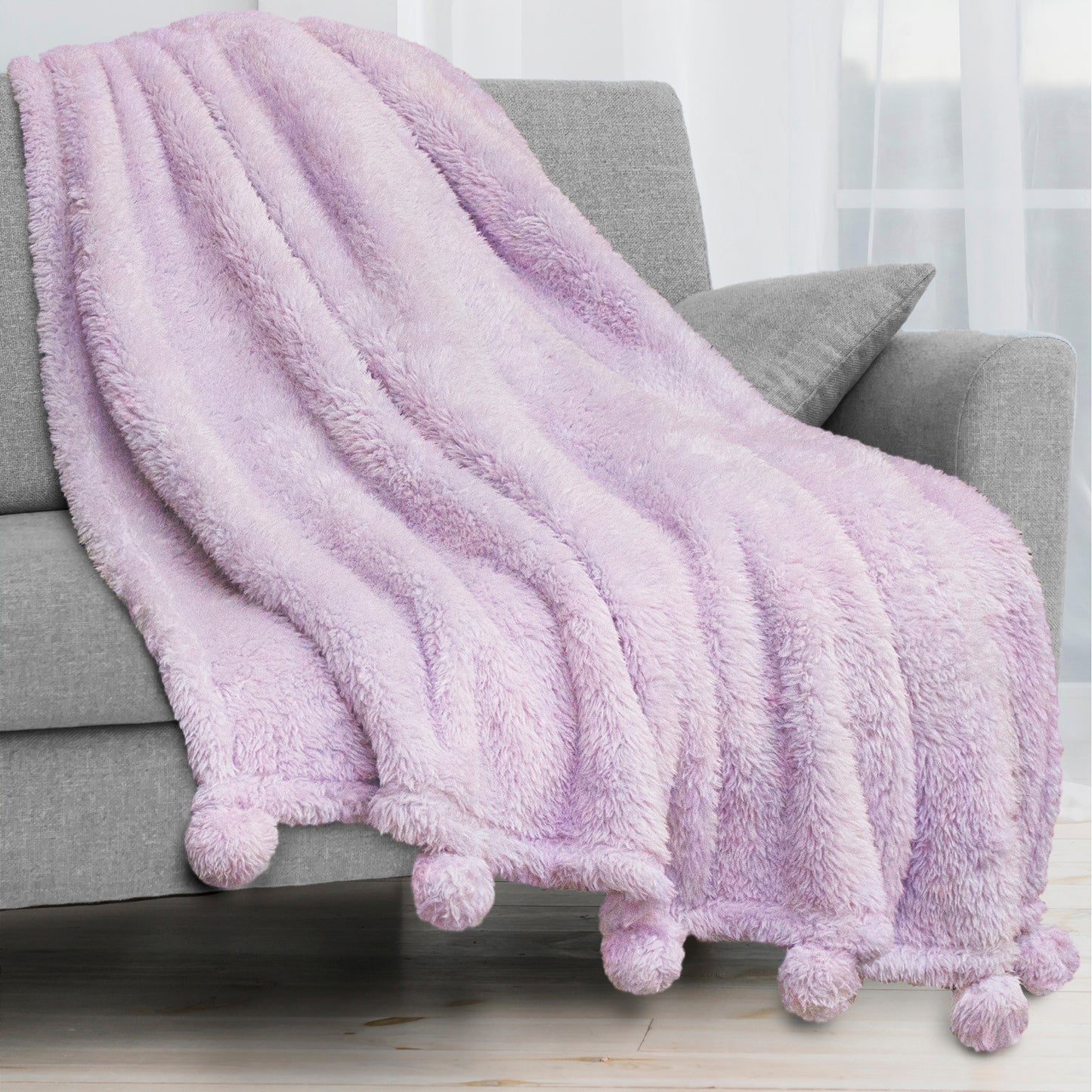 Pom Pom Fringe Sherpa Throw Blanket