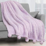 Pom Pom Fringe Sherpa Throw Blanket