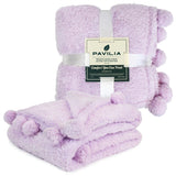 Pom Pom Fringe Sherpa Throw Blanket