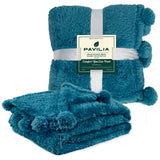 Pom Pom Fringe Sherpa Throw Blanket