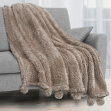 Pom Pom Fringe Sherpa Throw Blanket