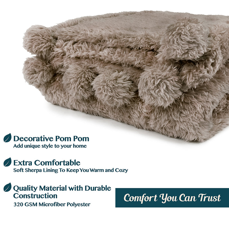 Pom Pom Fringe Sherpa Throw Blanket