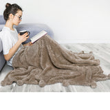 Pom Pom Fringe Sherpa Throw Blanket