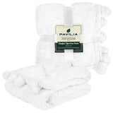 Pom Pom Fringe Sherpa Throw Blanket