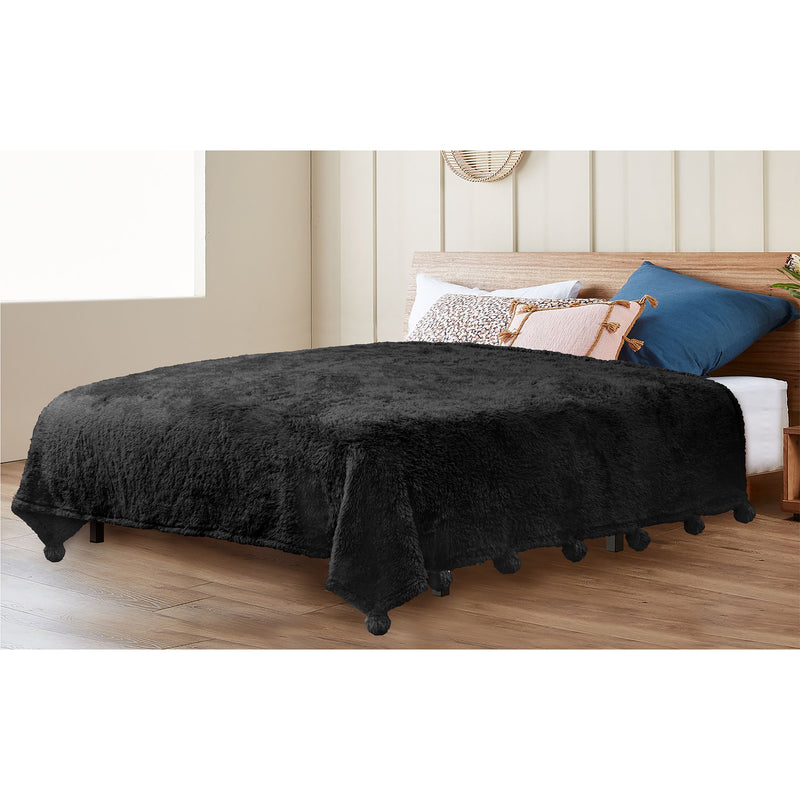 Pom Pom Fringe Sherpa Throw Blanket