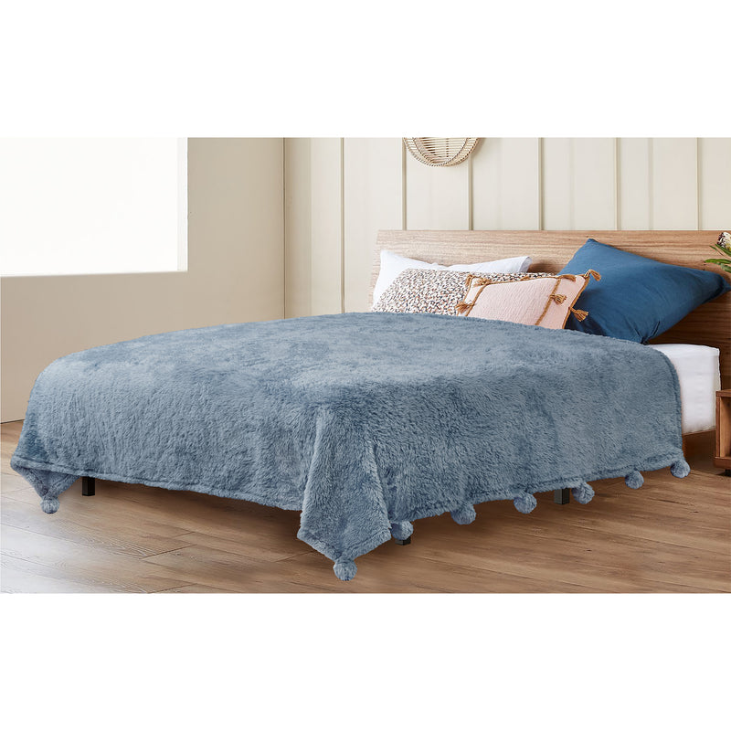 Pom Pom Fringe Sherpa Throw Blanket