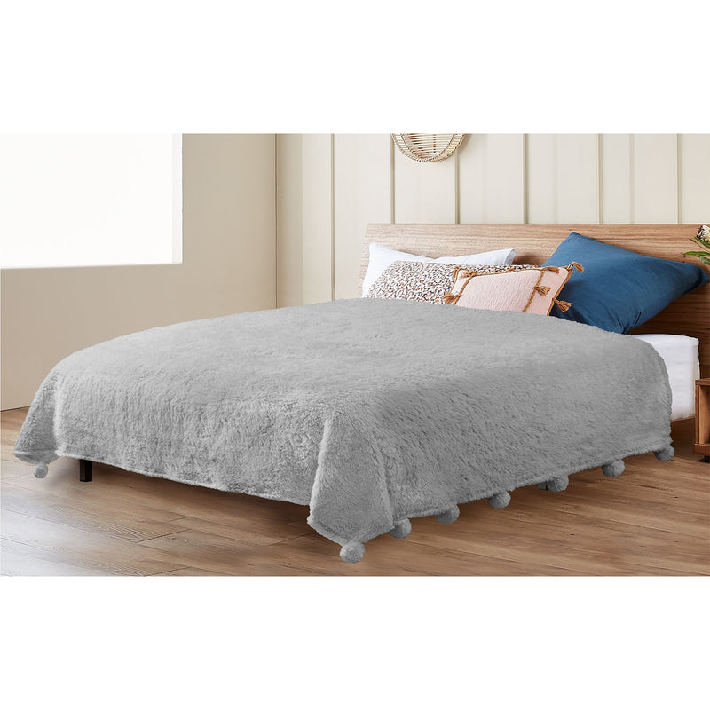 Pom Pom Fringe Sherpa Throw Blanket
