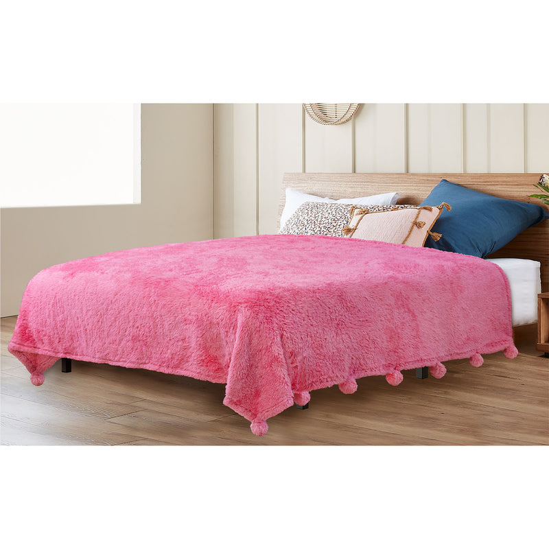 Pom Pom Fringe Sherpa Throw Blanket