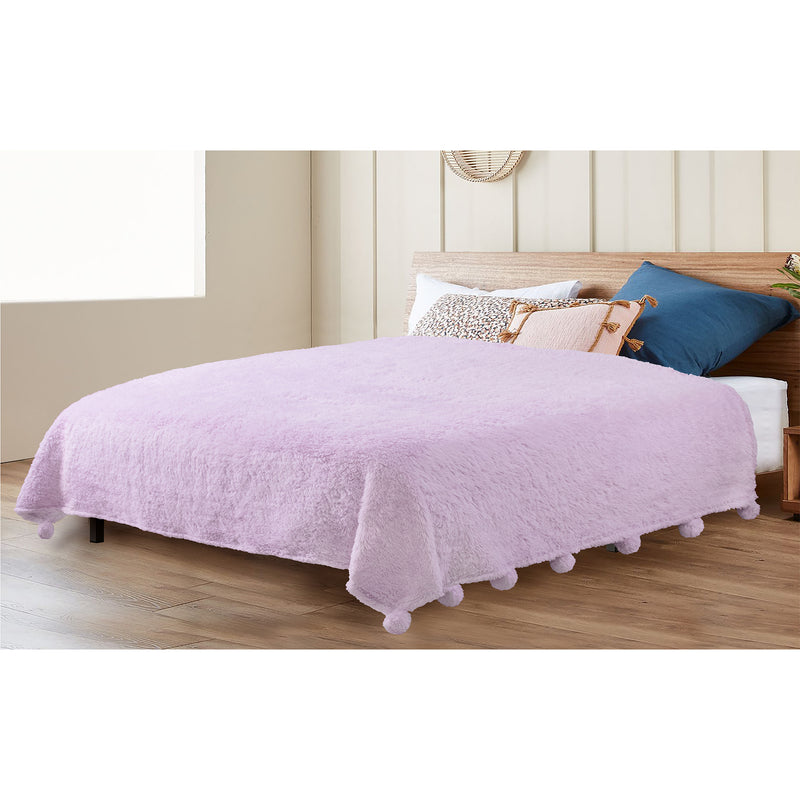 Pom Pom Fringe Sherpa Throw Blanket