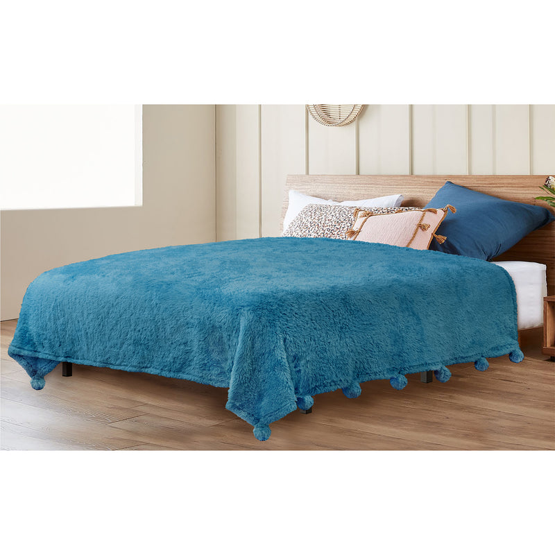 Pom Pom Fringe Sherpa Throw Blanket