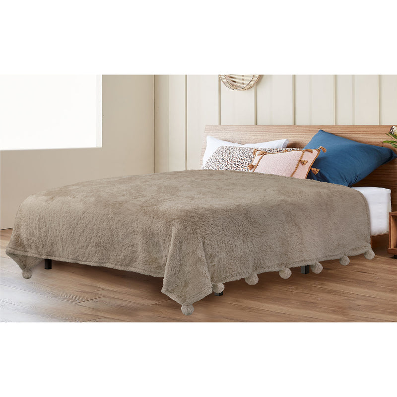 Pom Pom Fringe Sherpa Throw Blanket