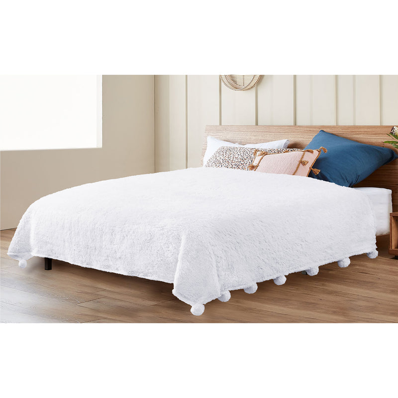 Pom Pom Fringe Sherpa Throw Blanket