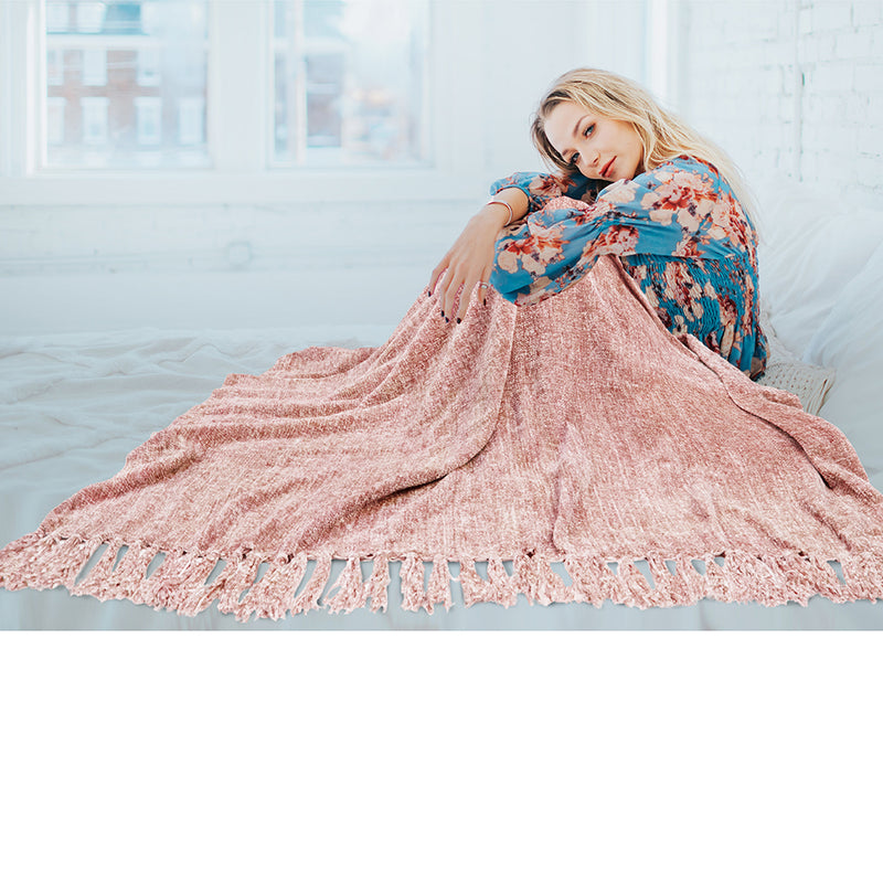Chenille Tassel Fringe Throw Blanket