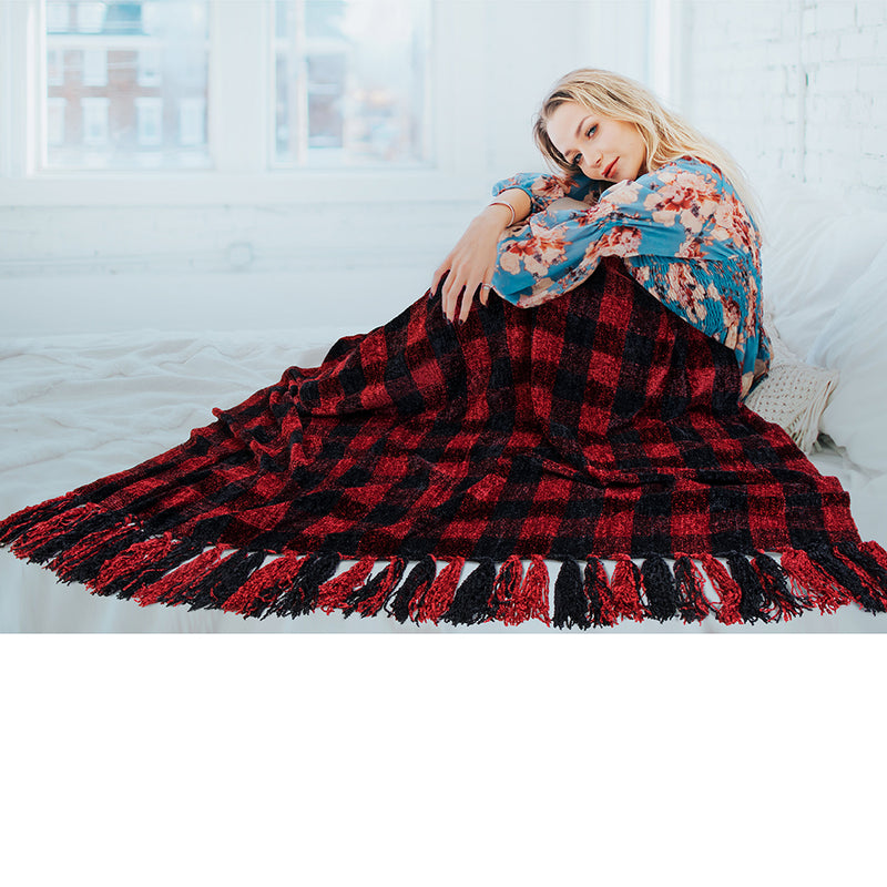Chenille Tassel Fringe Throw Blanket