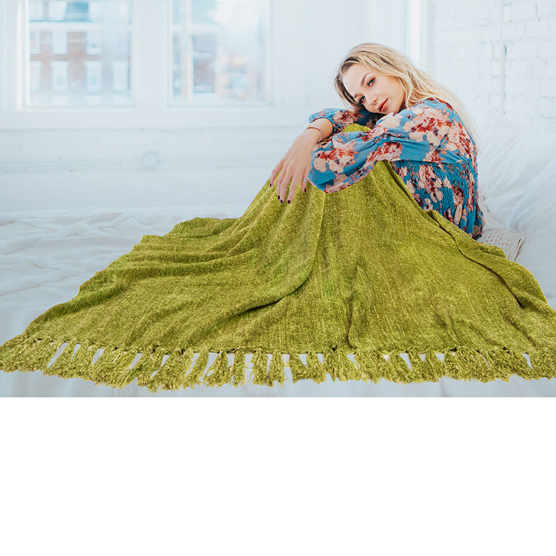 Chenille Tassel Fringe Throw Blanket