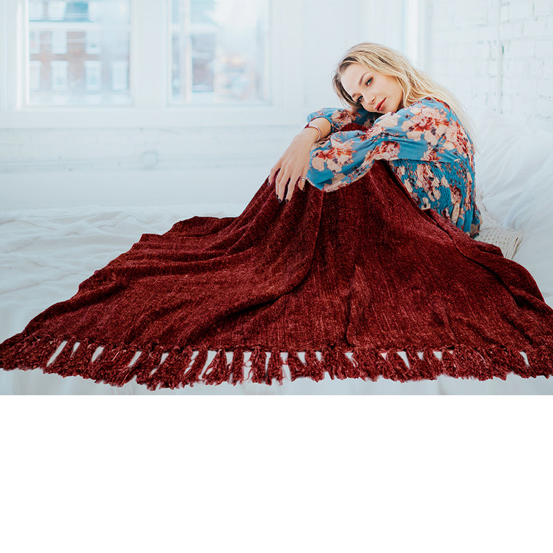 Chenille Tassel Fringe Throw Blanket