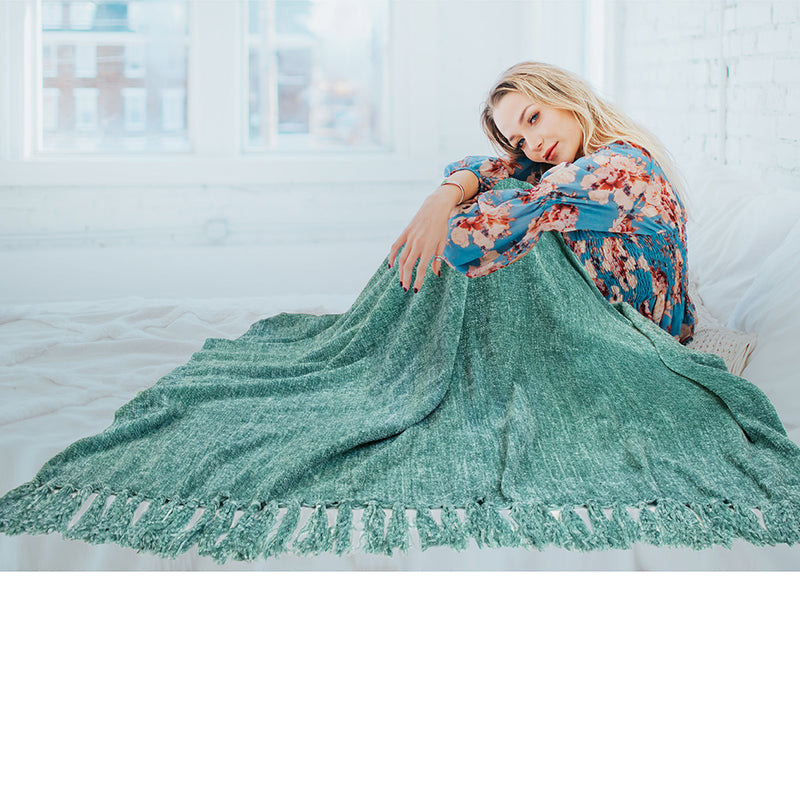 Chenille Tassel Fringe Throw Blanket