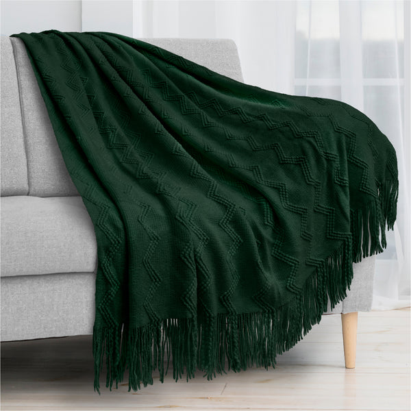 Zig Zag Knit Fringe Throw Blanket