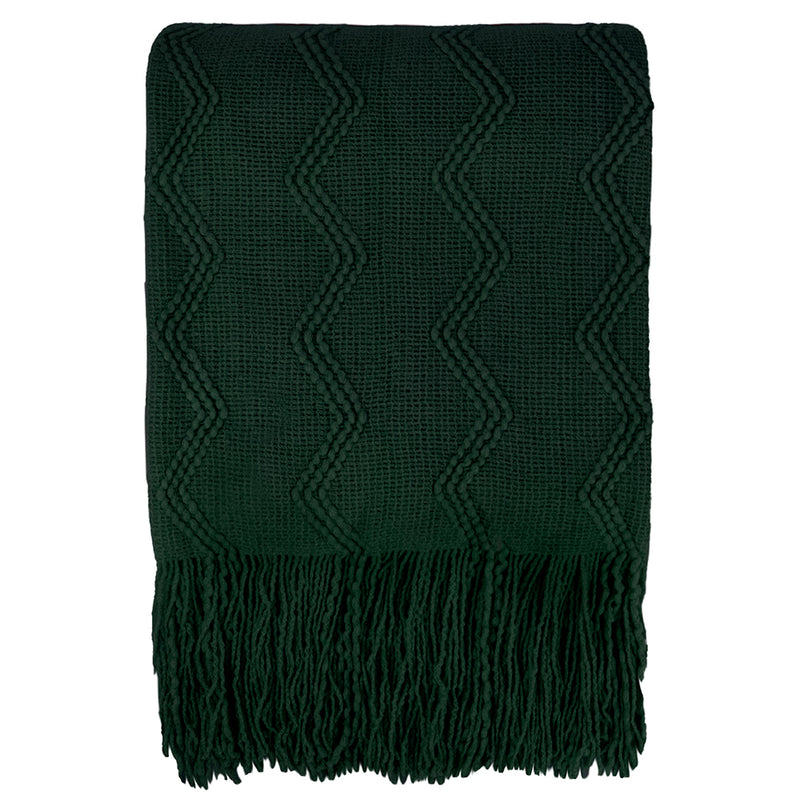 Zig Zag Knit Fringe Throw Blanket