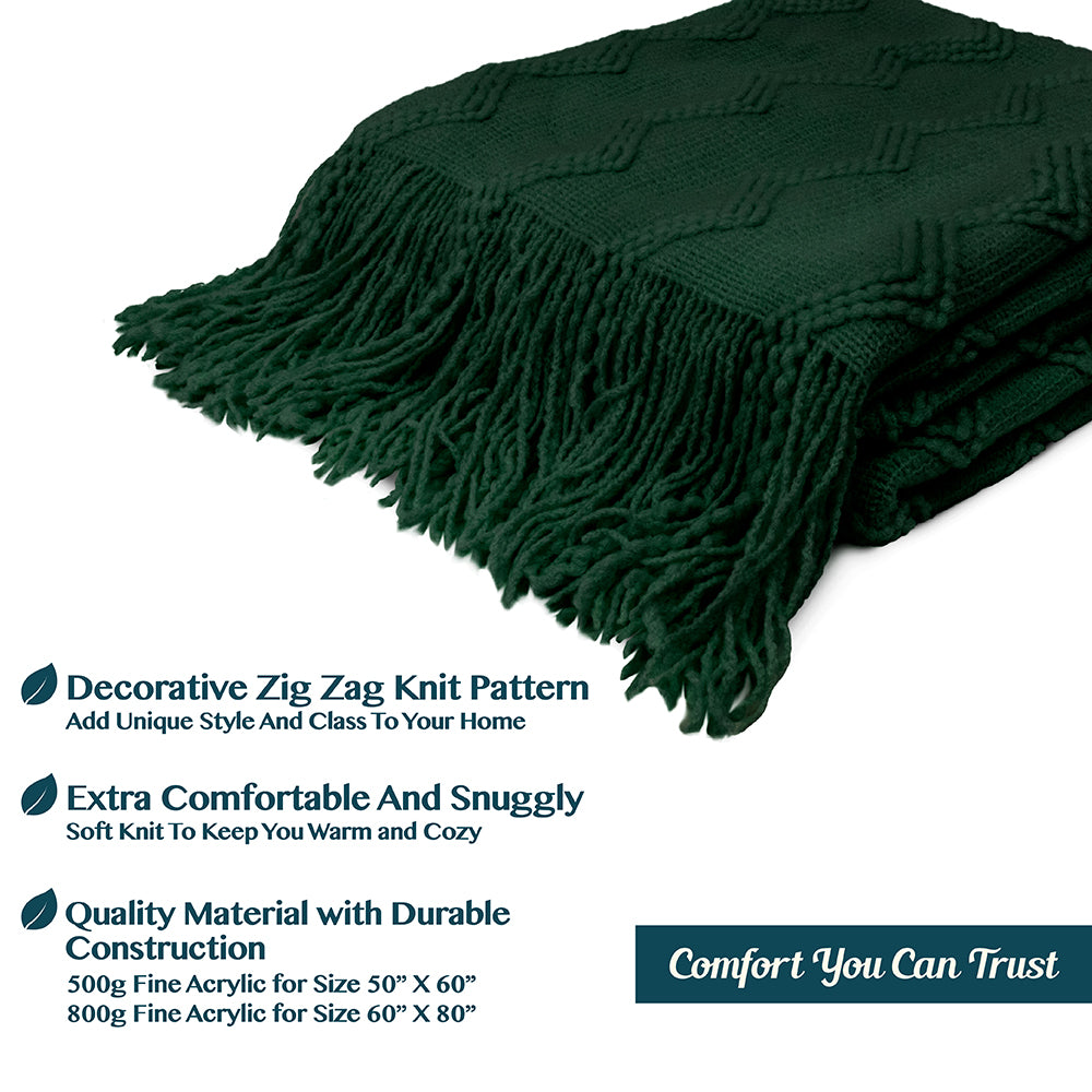 Zig Zag Knit Fringe Throw Blanket
