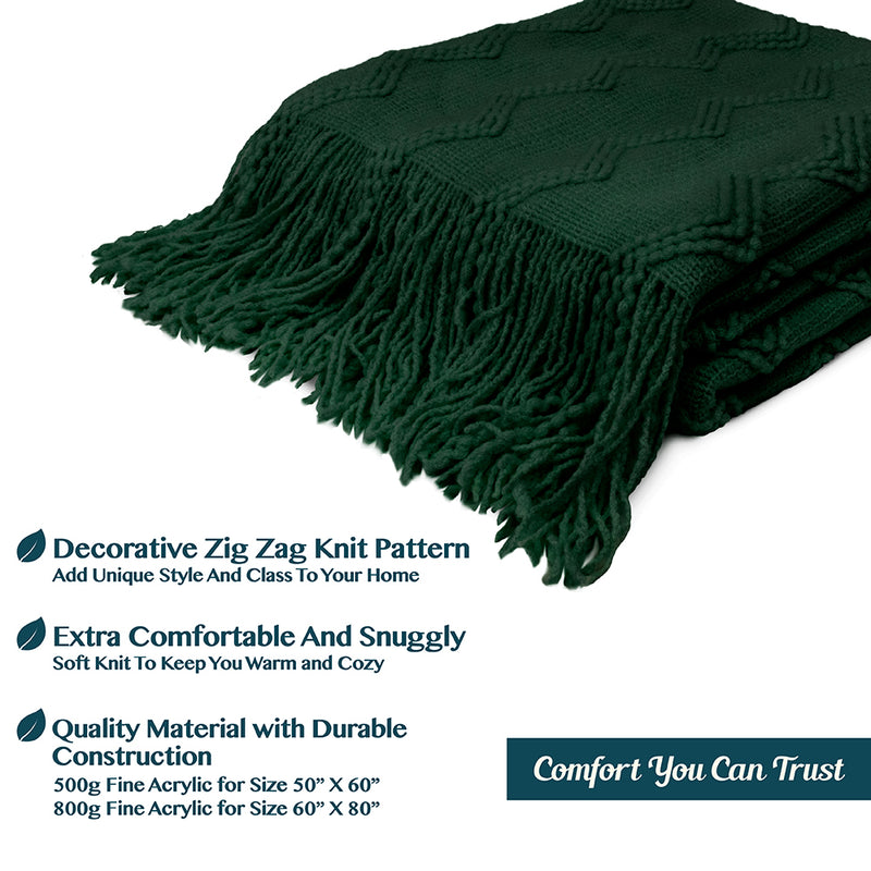 Zig Zag Knit Fringe Throw Blanket