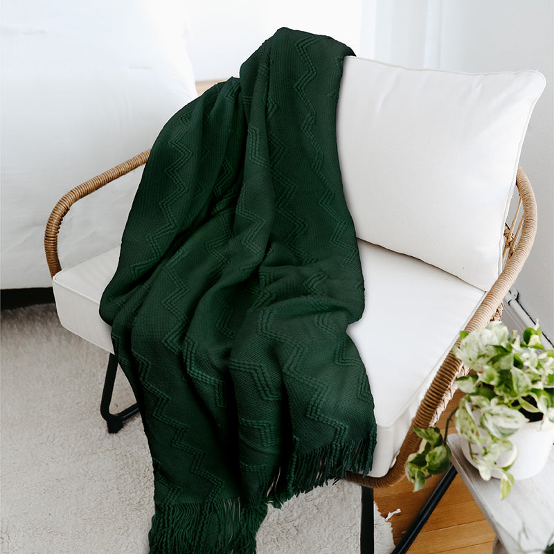 Zig Zag Knit Fringe Throw Blanket