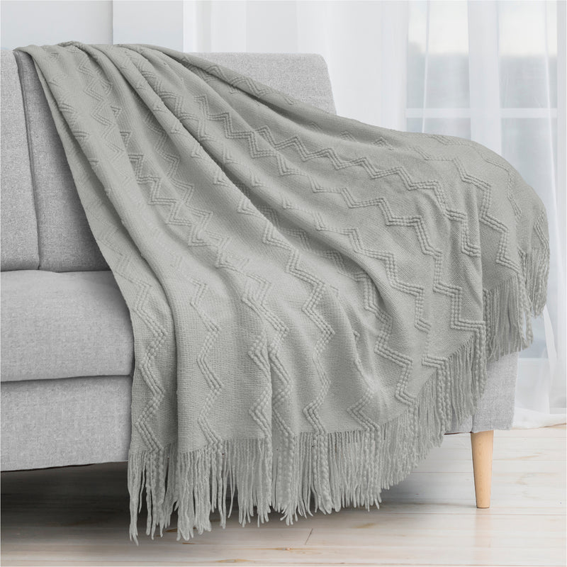 Zig Zag Knit Fringe Throw Blanket