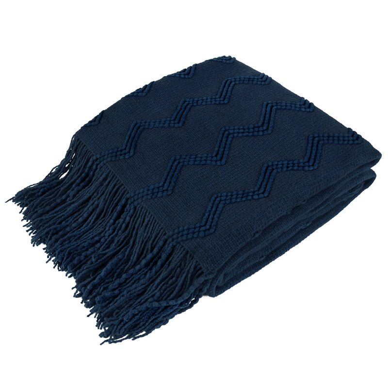 Zig Zag Knit Fringe Throw Blanket