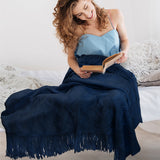 Zig Zag Knit Fringe Throw Blanket