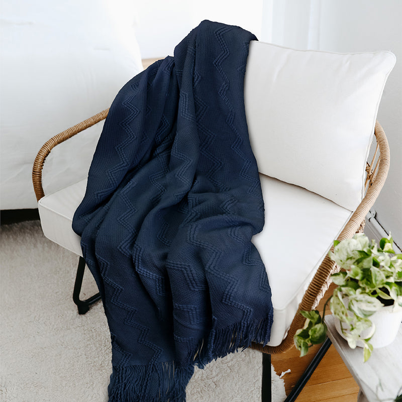 Zig Zag Knit Fringe Throw Blanket